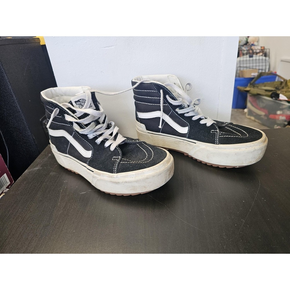 Vans Sk8-Hi Platform Shoes Mens Size‎ 7.5 Black Canvas High Top Skate Sneakers